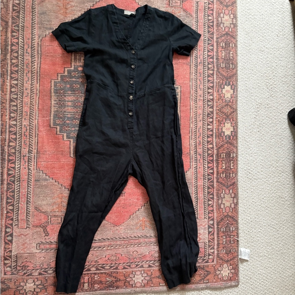 EVERLANE Women's The 100% Linen Short-Sleeve Jumpsuit Size 6 Black